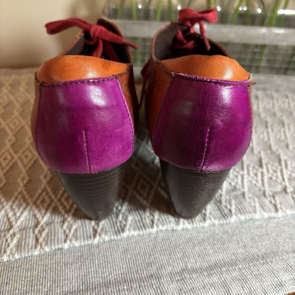 SOCOFY Multi-color  Embossed  Lace Up Ankle Retro/Vintage  Pumps ‎ sz39 (8-8.5). - Picture 7 of 10